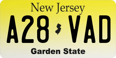 NJ license plate A28VAD