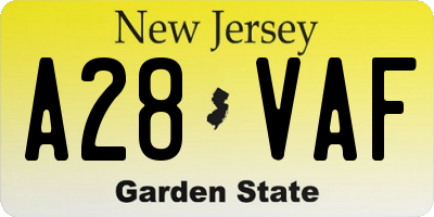 NJ license plate A28VAF