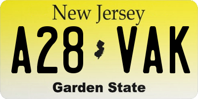 NJ license plate A28VAK
