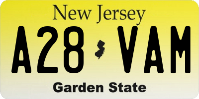 NJ license plate A28VAM