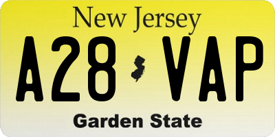 NJ license plate A28VAP