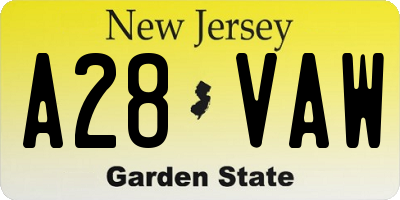 NJ license plate A28VAW