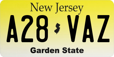 NJ license plate A28VAZ