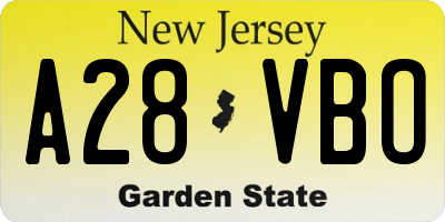 NJ license plate A28VBO