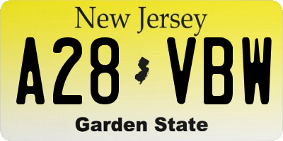 NJ license plate A28VBW