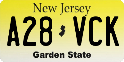 NJ license plate A28VCK