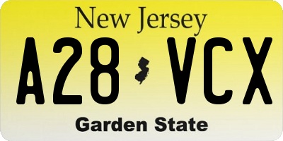 NJ license plate A28VCX