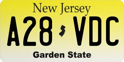 NJ license plate A28VDC