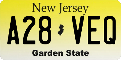 NJ license plate A28VEQ