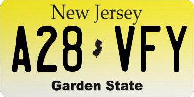 NJ license plate A28VFY