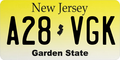 NJ license plate A28VGK