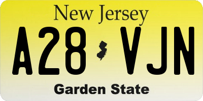 NJ license plate A28VJN