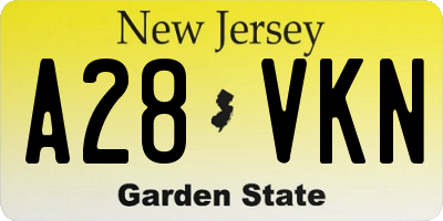 NJ license plate A28VKN