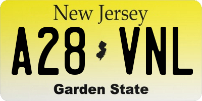 NJ license plate A28VNL