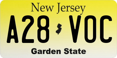 NJ license plate A28VOC