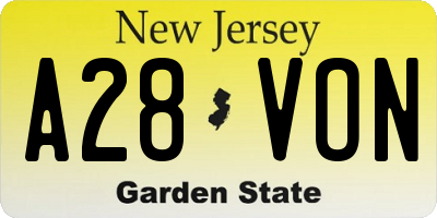 NJ license plate A28VON