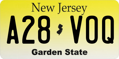 NJ license plate A28VOQ