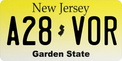 NJ license plate A28VOR