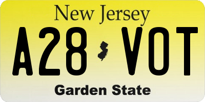 NJ license plate A28VOT