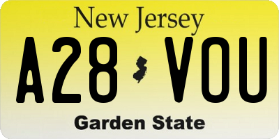 NJ license plate A28VOU