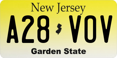 NJ license plate A28VOV