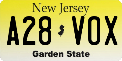 NJ license plate A28VOX