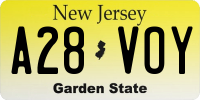 NJ license plate A28VOY