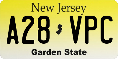 NJ license plate A28VPC
