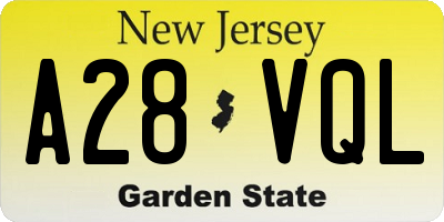 NJ license plate A28VQL