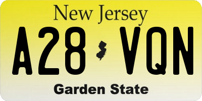 NJ license plate A28VQN