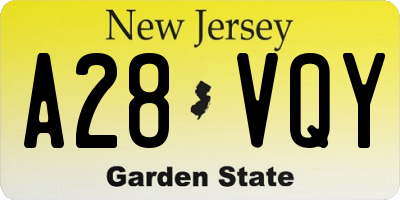 NJ license plate A28VQY