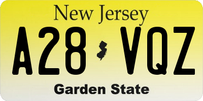 NJ license plate A28VQZ