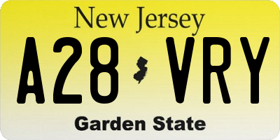 NJ license plate A28VRY