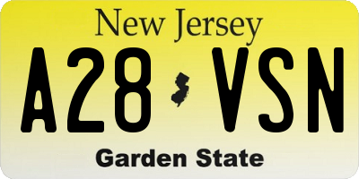 NJ license plate A28VSN