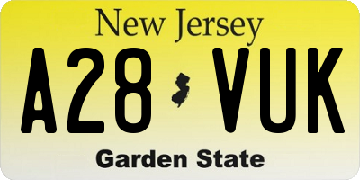 NJ license plate A28VUK