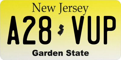 NJ license plate A28VUP