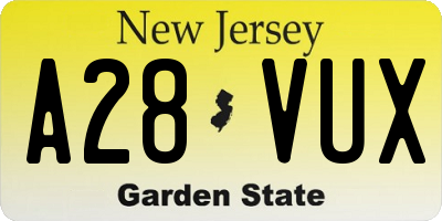 NJ license plate A28VUX