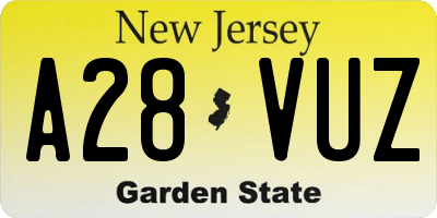 NJ license plate A28VUZ