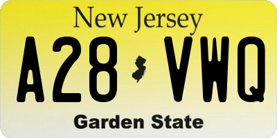 NJ license plate A28VWQ