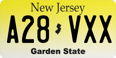 NJ license plate A28VXX