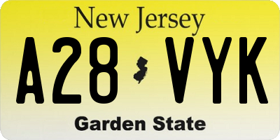 NJ license plate A28VYK