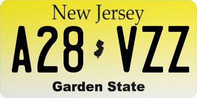 NJ license plate A28VZZ