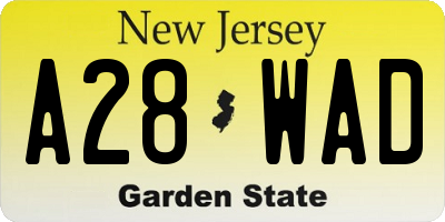 NJ license plate A28WAD