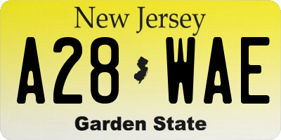 NJ license plate A28WAE