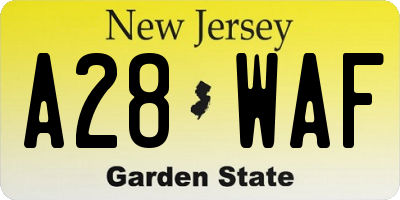 NJ license plate A28WAF