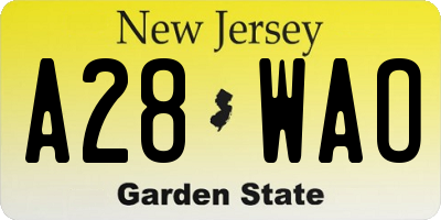 NJ license plate A28WAO