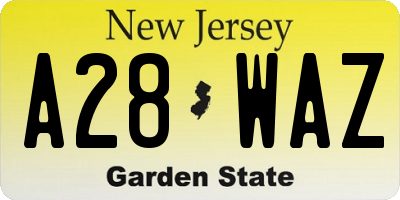 NJ license plate A28WAZ