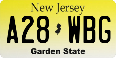 NJ license plate A28WBG