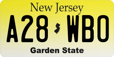 NJ license plate A28WBO
