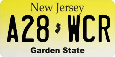 NJ license plate A28WCR